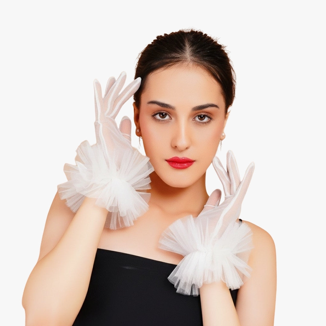 Magnolia Gloves - White Ruffled Tulle Gloves