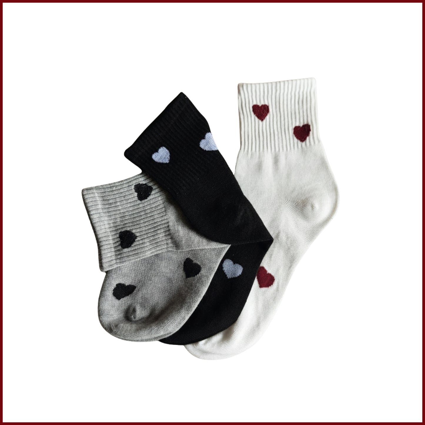 Cupid Socks – Heart Socks for Women in Black, White & Grey (Pack of 3)