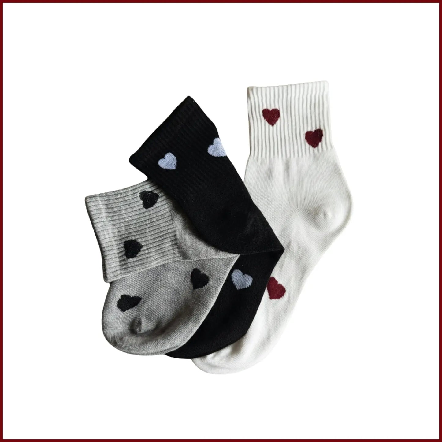 Cupid Socks – Heart Socks for Women in Black, White & Grey (Pack of 3) Totka