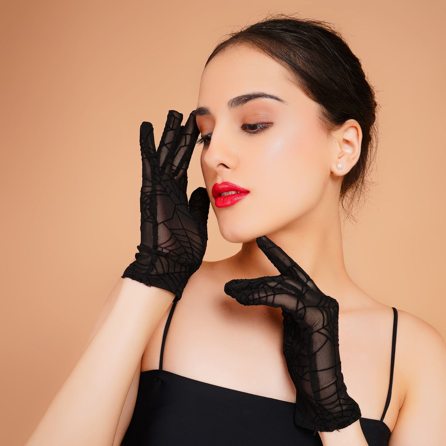 Cleome Gloves - Black Mesh Evening Gloves for Women
