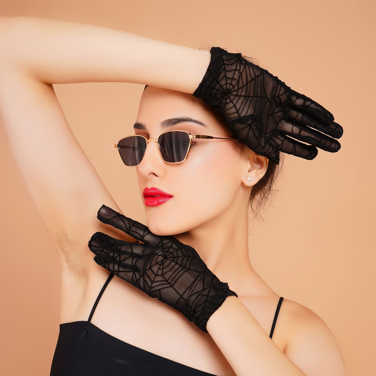 Cleome Gloves - Black Mesh Evening Gloves for Women