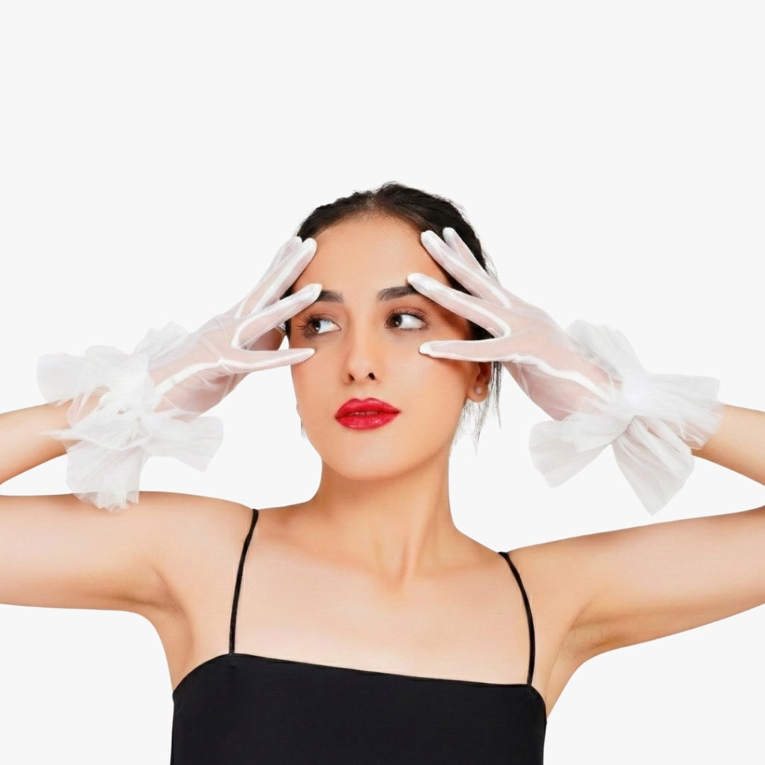 Magnolia Gloves - White Ruffled Tulle Gloves
