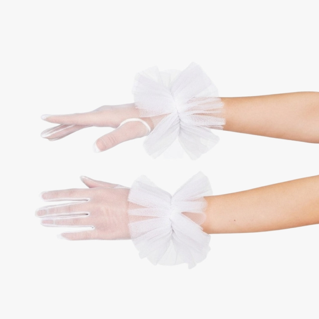 Magnolia Gloves - White Ruffled Tulle Gloves