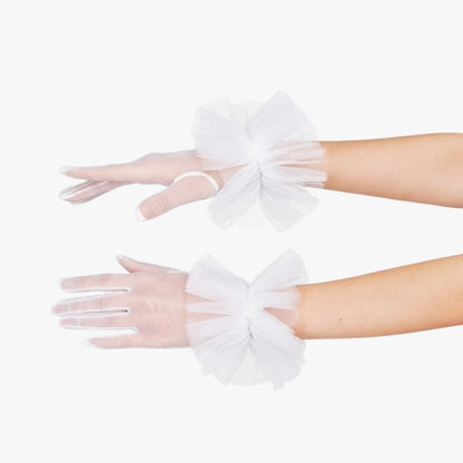 Magnolia Gloves - White Ruffled Tulle Gloves