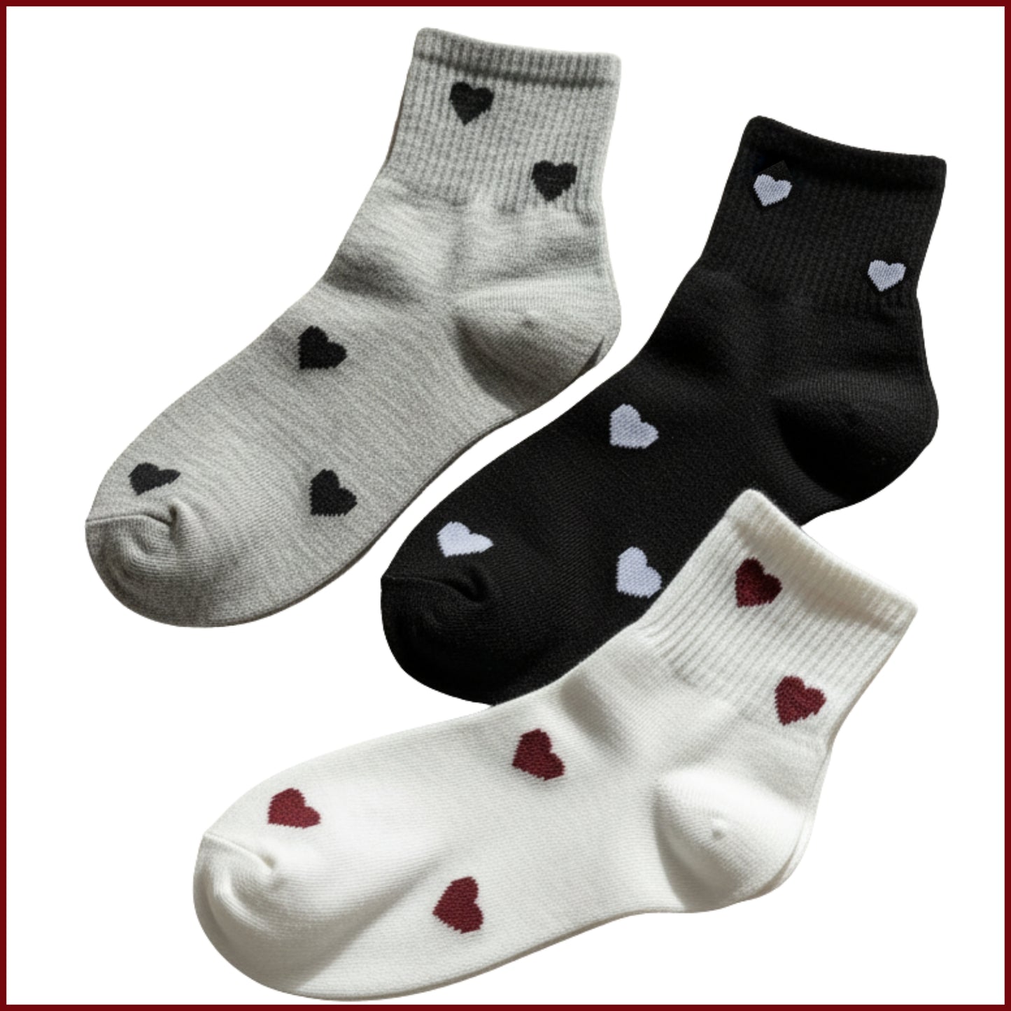 Cupid Socks – Heart Socks for Women in Black, White & Grey (Pack of 3)