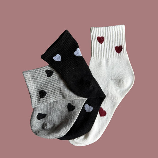 Cupid Socks – Heart Socks for Women in Black, White & Grey (Pack of 3)