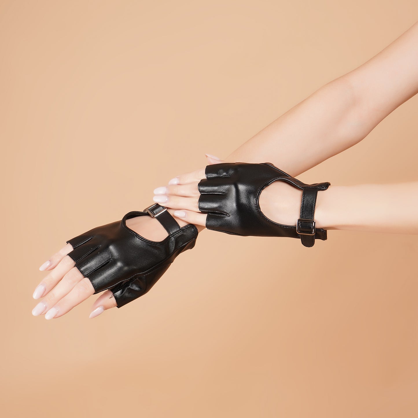 Viola Gloves - Adjustable Wrist Black Faux Leather Gloves