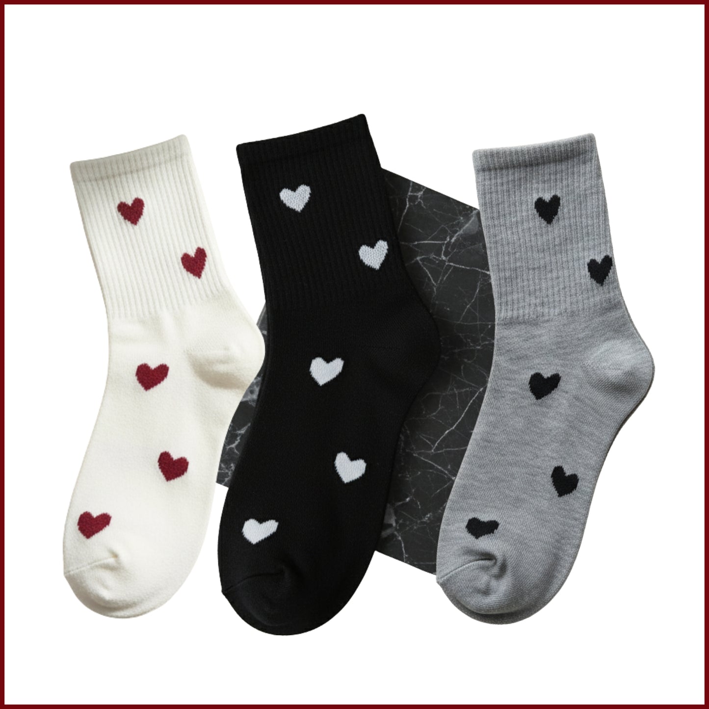 Cupid Socks – Heart Socks for Women in Black, White & Grey (Pack of 3)