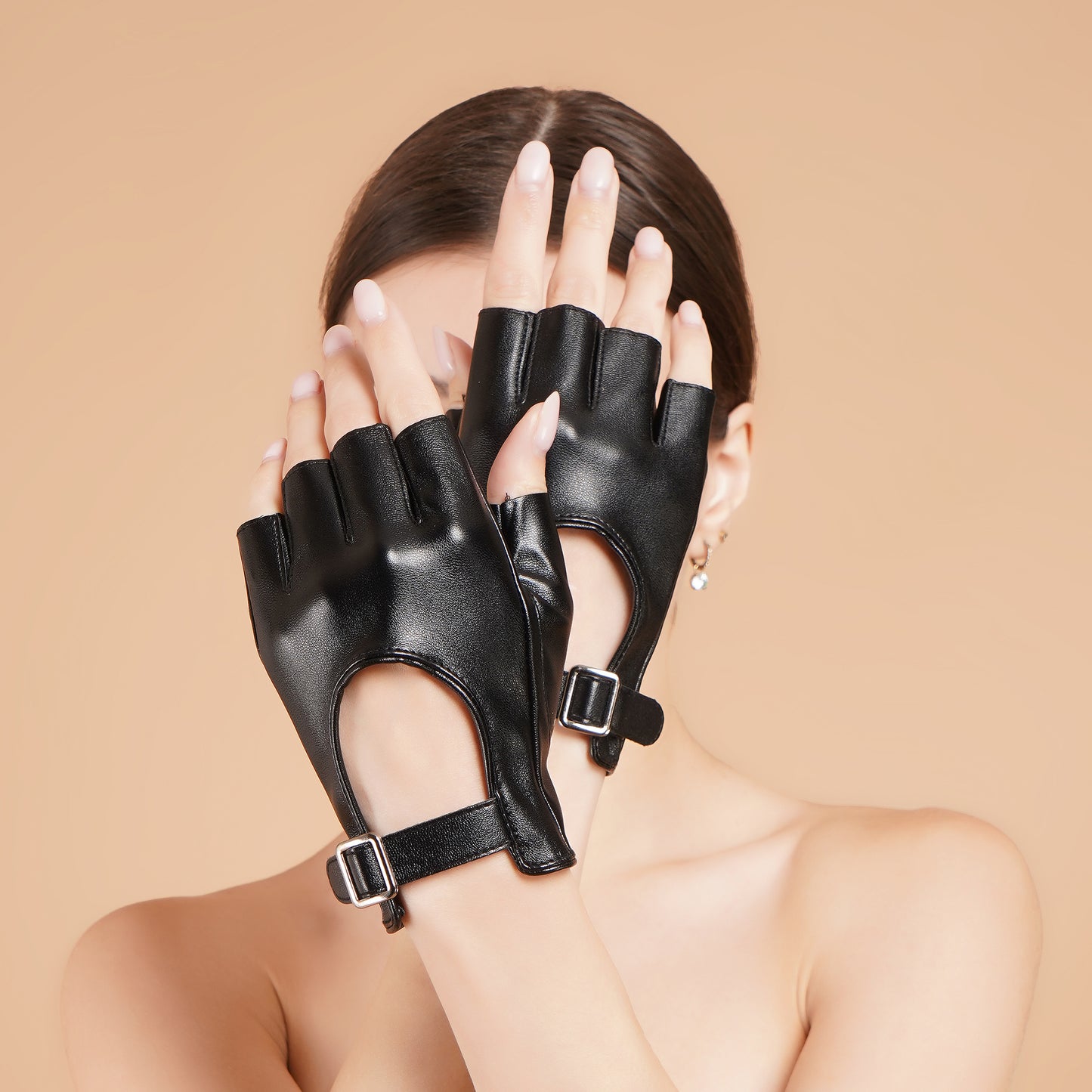 Viola Gloves - Adjustable Wrist Black Faux Leather Gloves