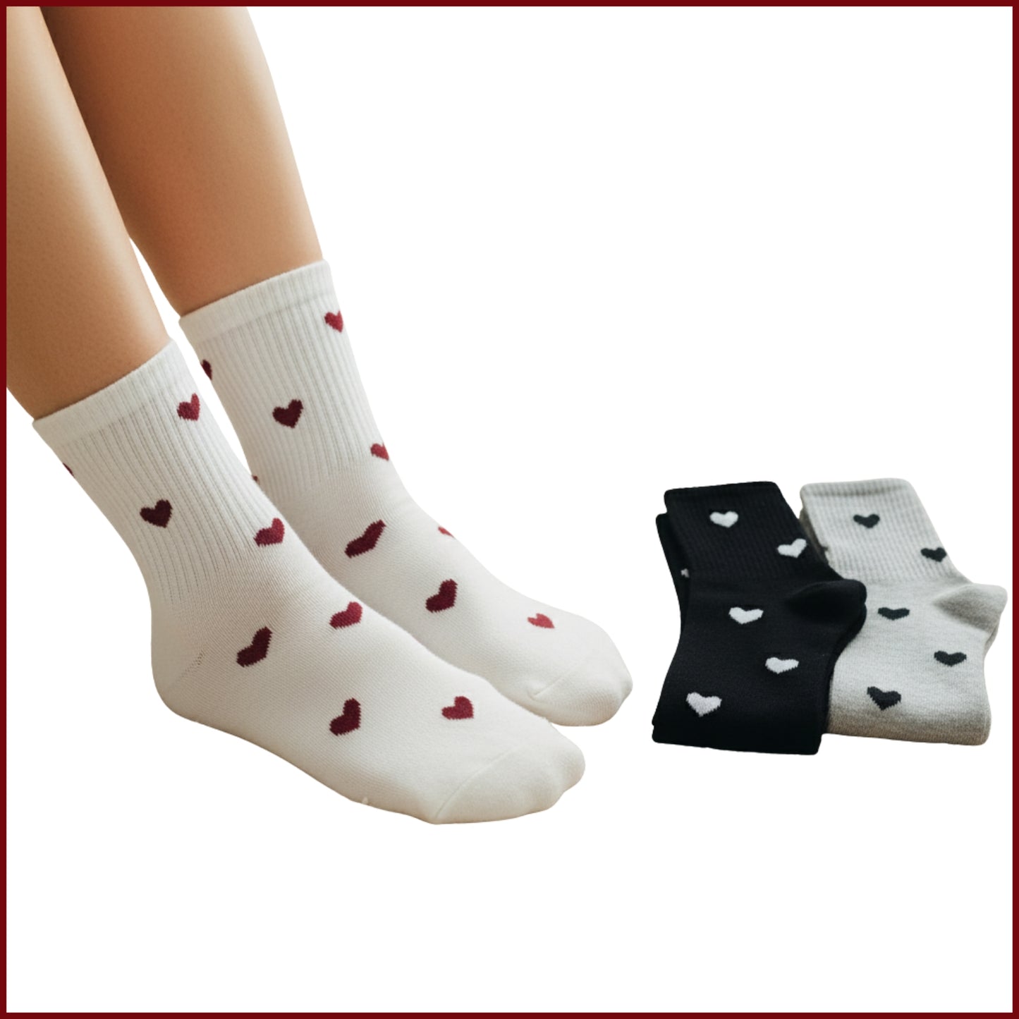 Cupid Socks – Heart Socks for Women in Black, White & Grey (Pack of 3)