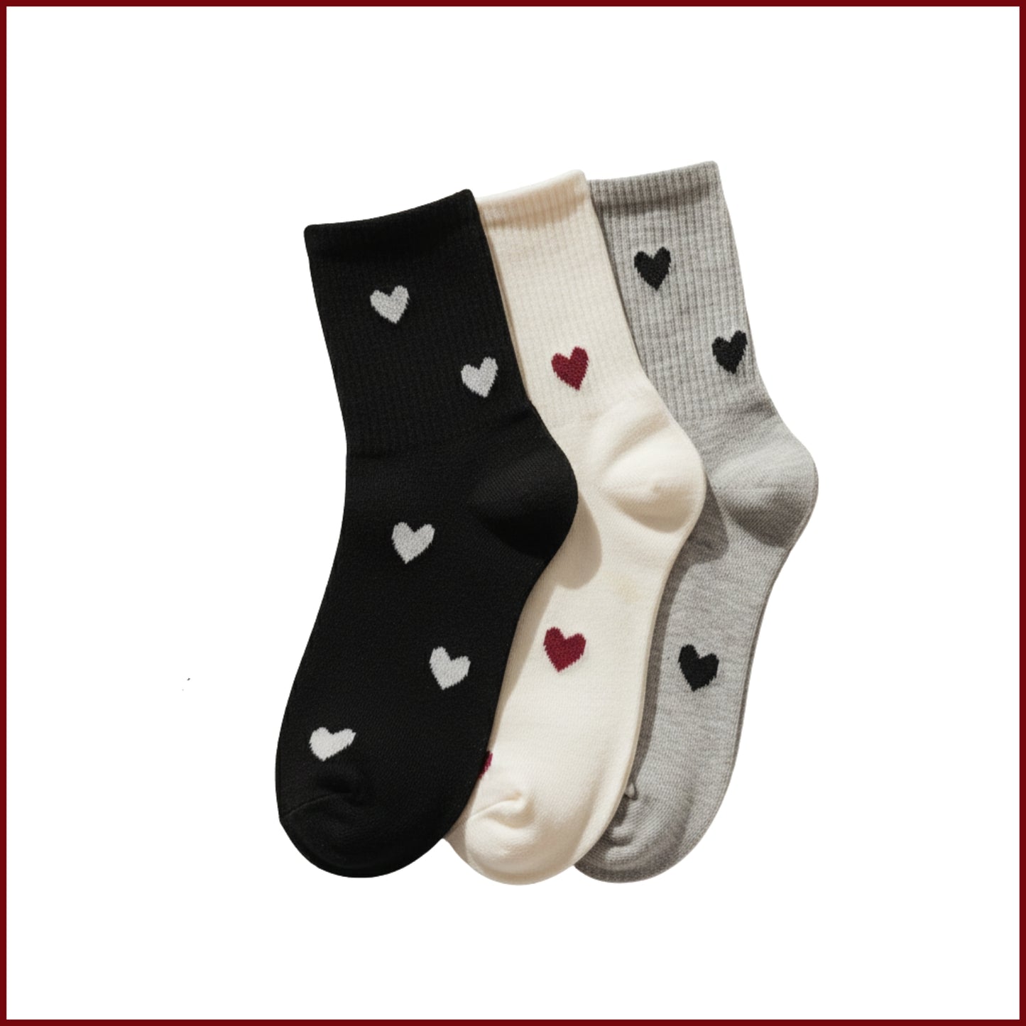 Cupid Socks – Heart Socks for Women in Black, White & Grey (Pack of 3)