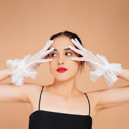 Magnolia Gloves - White Ruffled Tulle Gloves for Ladies