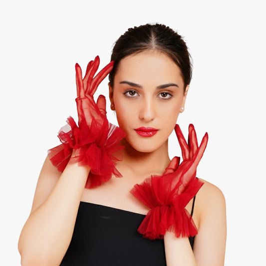 Scarlet Gloves - Red Ruffled Tulle Gloves