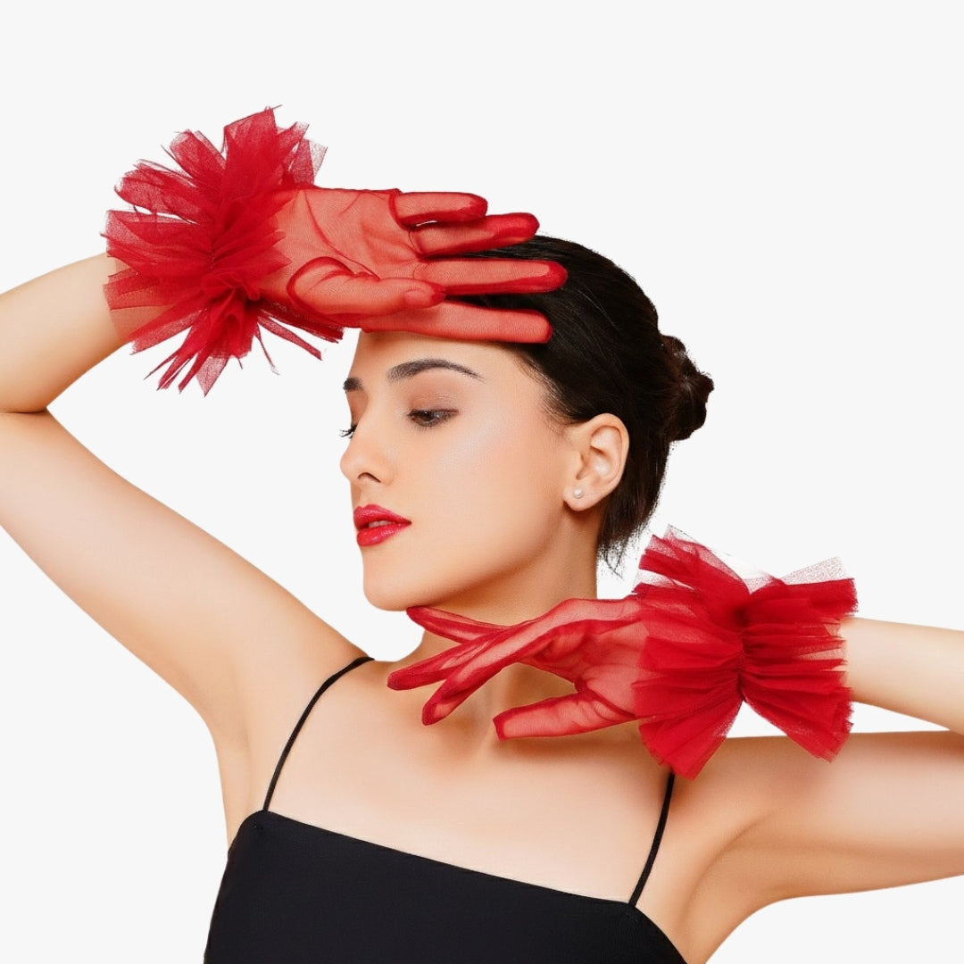 Scarlet Gloves - Red Ruffled Tulle Gloves