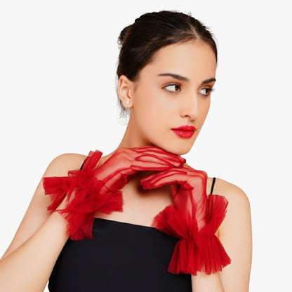 Scarlet Gloves - Red Ruffled Tulle Gloves