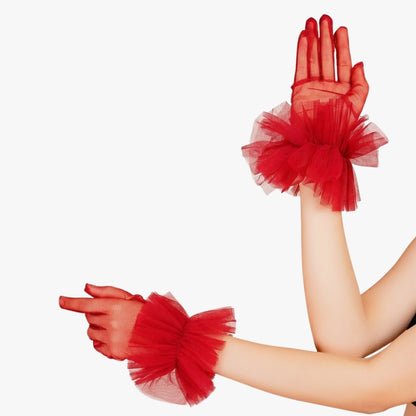 Scarlet Gloves - Red Ruffled Tulle Gloves