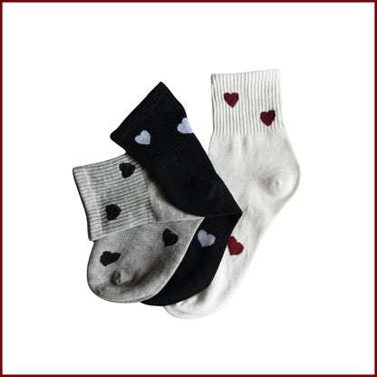 Cupid Socks – Heart Socks for Women in Black, White & Grey (Pack of 3)