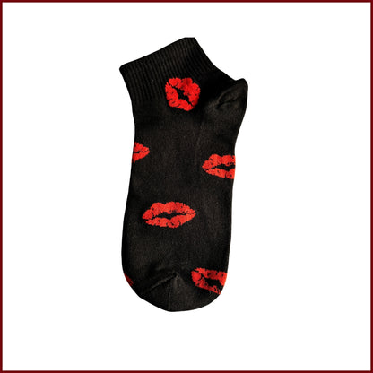Sinner’s Kiss Socks - Black Socks with Red Lips for Women