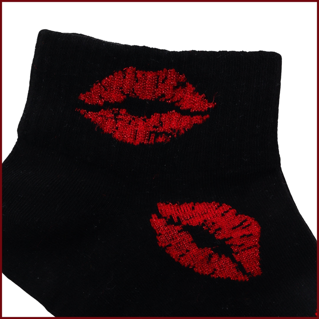 Sinner’s Kiss Socks - Black Socks with Red Lips for Women