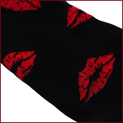Sinner’s Kiss Socks - Black Socks with Red Lips for Women
