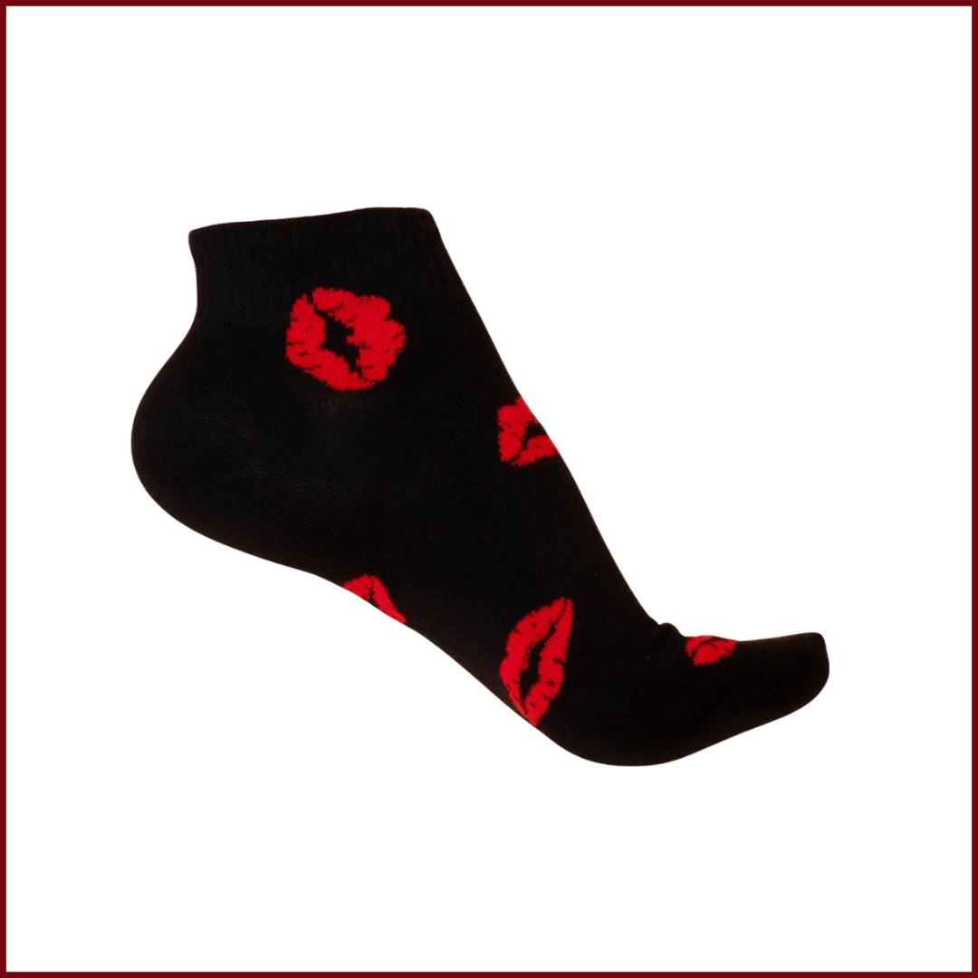 Sinner’s Kiss Socks - Black Socks with Red Lips for Women