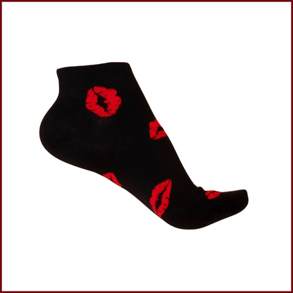 Sinner’s Kiss Socks - Black Socks with Red Lips for Women
