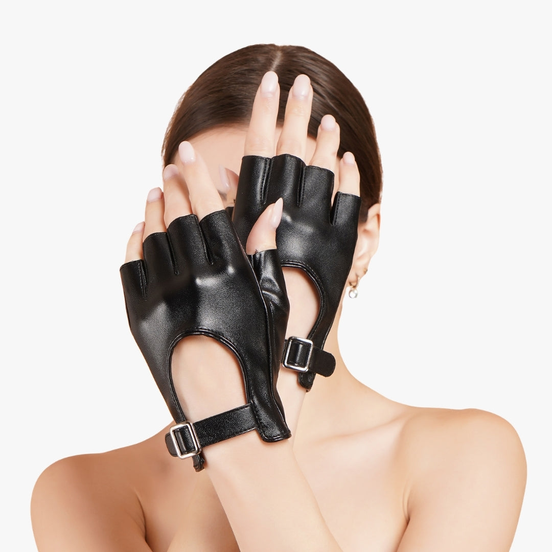 Viola Gloves - Adjustable Wrist Black Leather Gloves