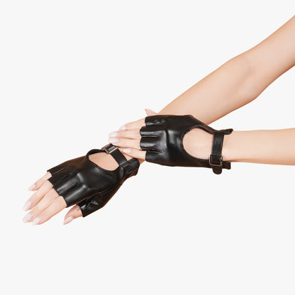 Viola Gloves - Adjustable Wrist Black Leather Gloves