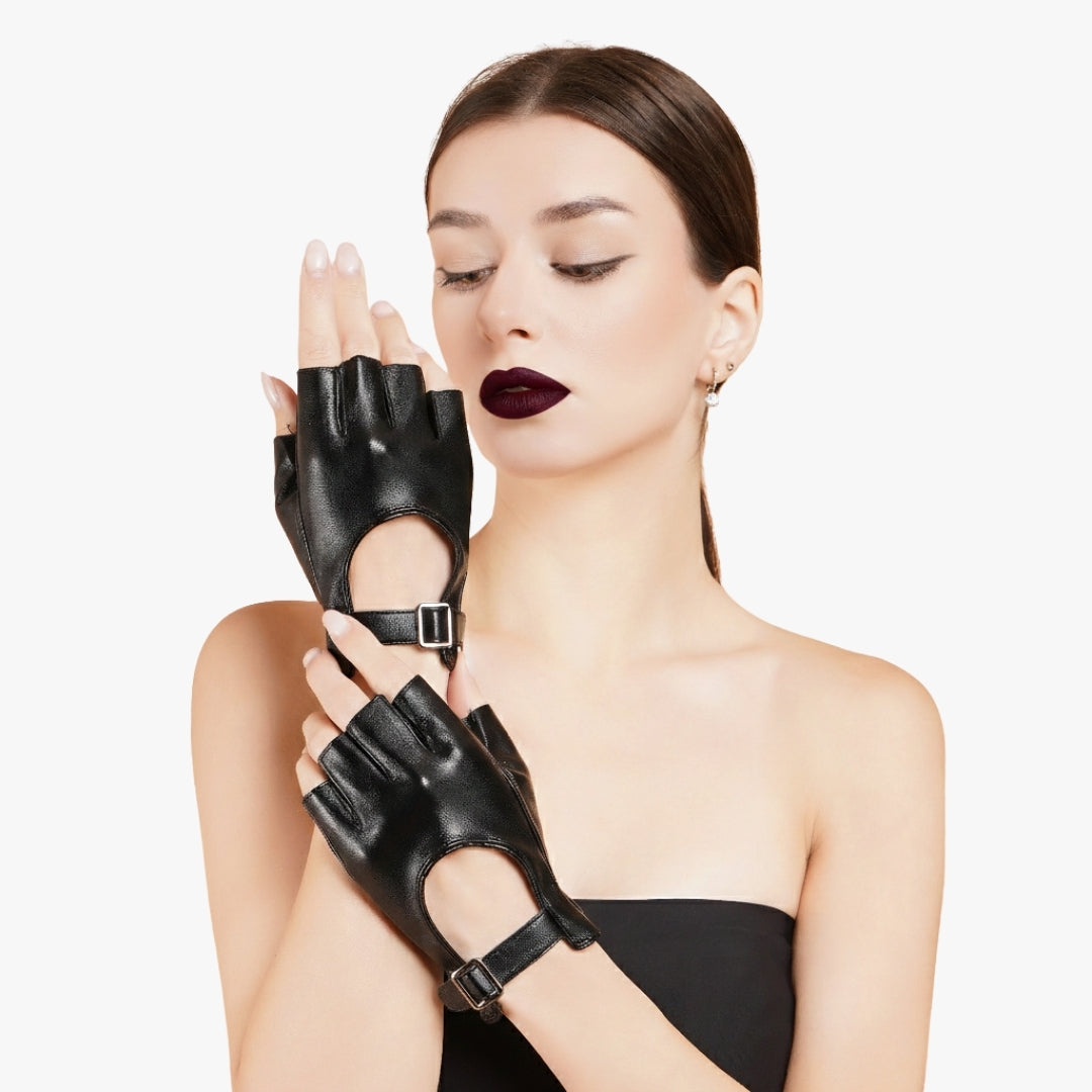 Viola Gloves - Adjustable Wrist Black Leather Gloves