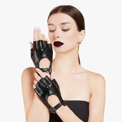 Viola Gloves - Adjustable Wrist Black Leather Gloves