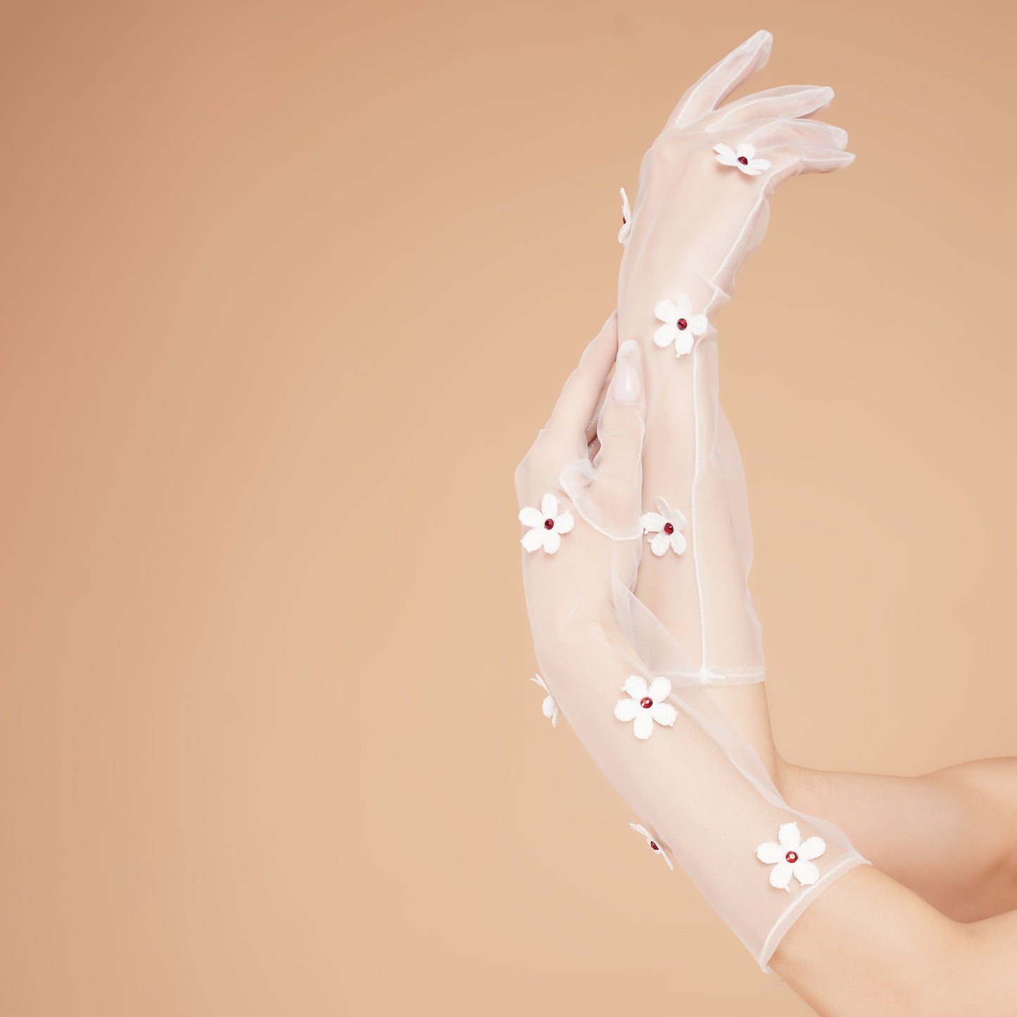 Snow Drop Gloves - White Floral Tulle Gloves for Ladies