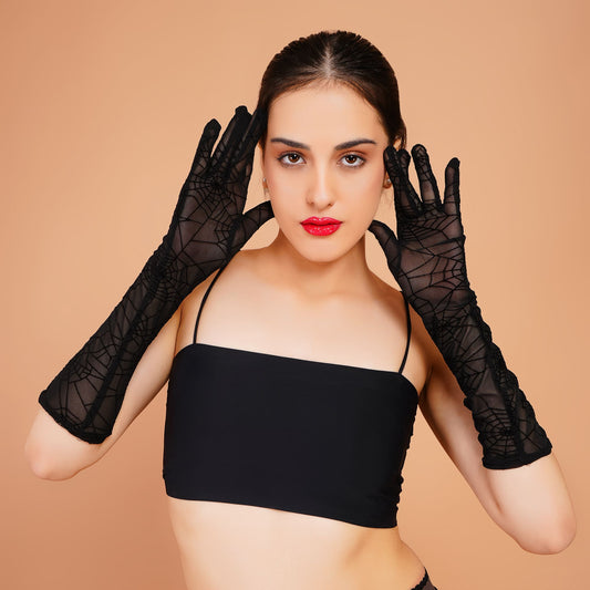 Belladonna Gloves - Black Mesh Long Gloves for Ladies