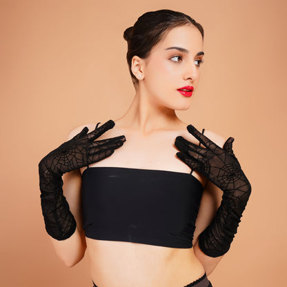 Belladonna Gloves - Black Mesh Long Gloves for Ladies