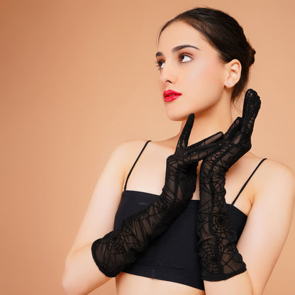 Belladonna Gloves - Black Mesh Long Gloves for Ladies