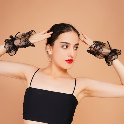 Iris Gloves - Black Sheer Party Wear Gloves for Women