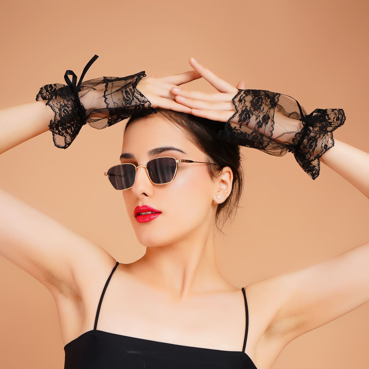 Iris Gloves - Black Sheer Party Wear Gloves for Women