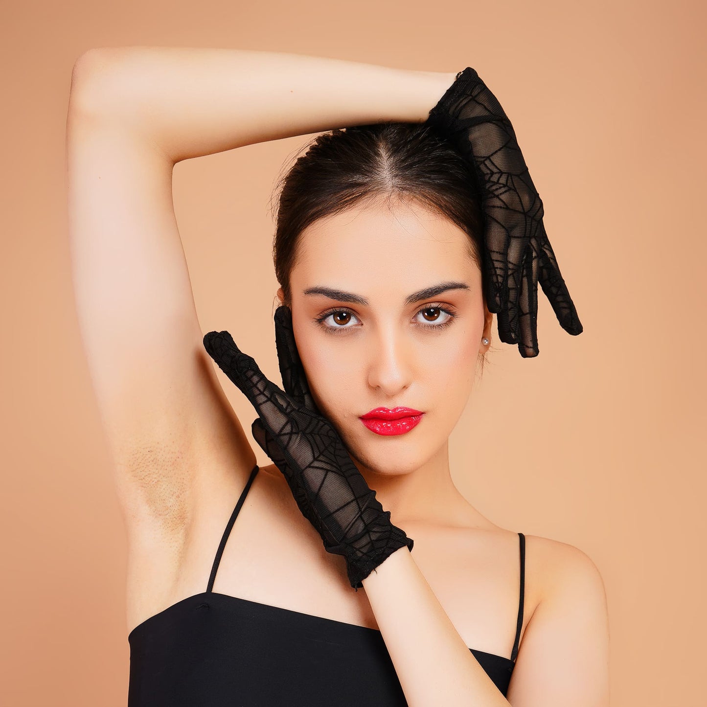 Cleome Gloves - Black Mesh Evening Gloves for Women
