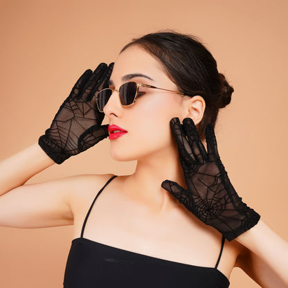 Cleome Gloves - Black Mesh Evening Gloves for Women