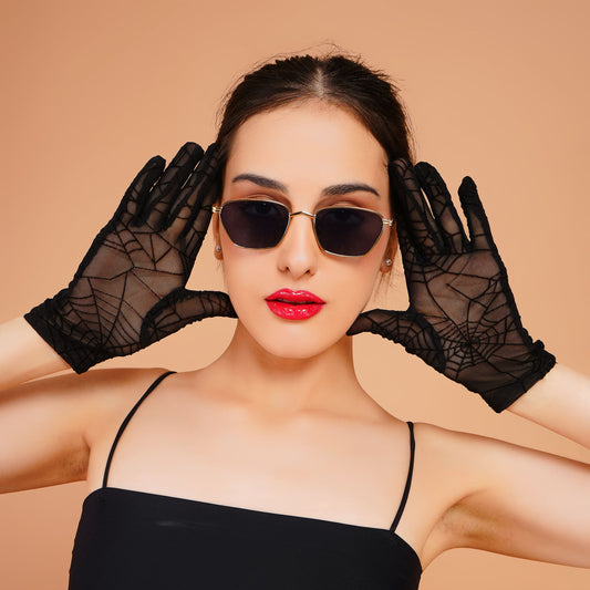 Cleome Gloves - Black Mesh Evening Gloves for Women