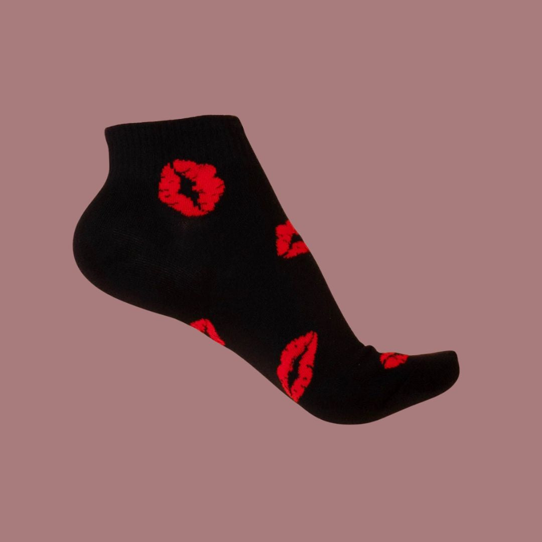 Sinner’s Kiss Socks - Black Socks with Red Lips for Women