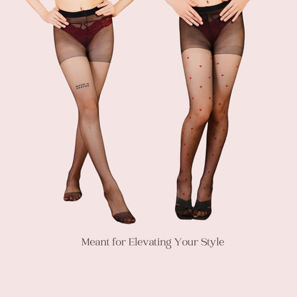 Whisper & Whimsy - Ink and Red Hearts Sheer tights